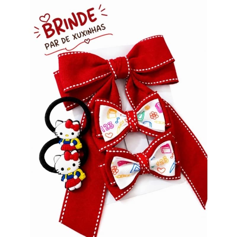 Kit Escolar Infantil com Laço + Parzinho |Bico de pato | Acompanha Par de Xuxinhas de Brinde