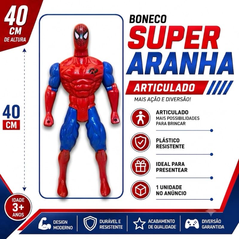 🕷️ Boneco Super Aranha Infantil Herói de Ação Articulado 43cm Radicais Variedades