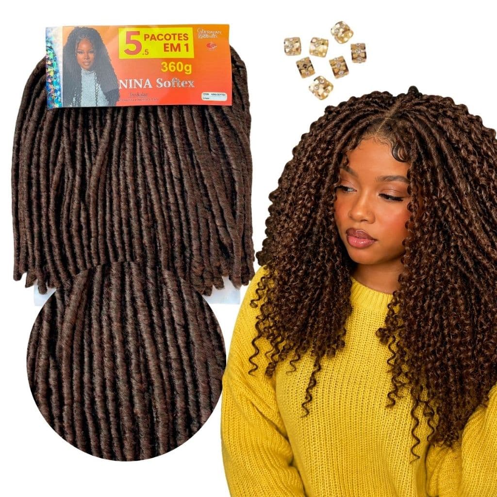 Nina Pacotão 5x1 Cabelo Cacheado Crochet Braid anéis Softex Cachos 360g Aplique