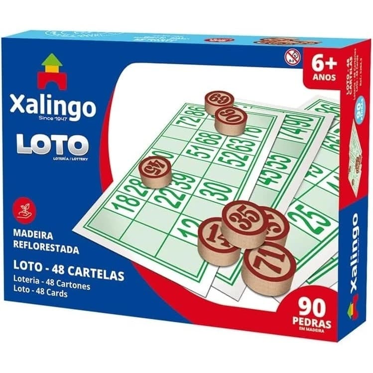 Jogo Loto Formato Bingo 48 Cartões Xalingo Pedras Em Madeira