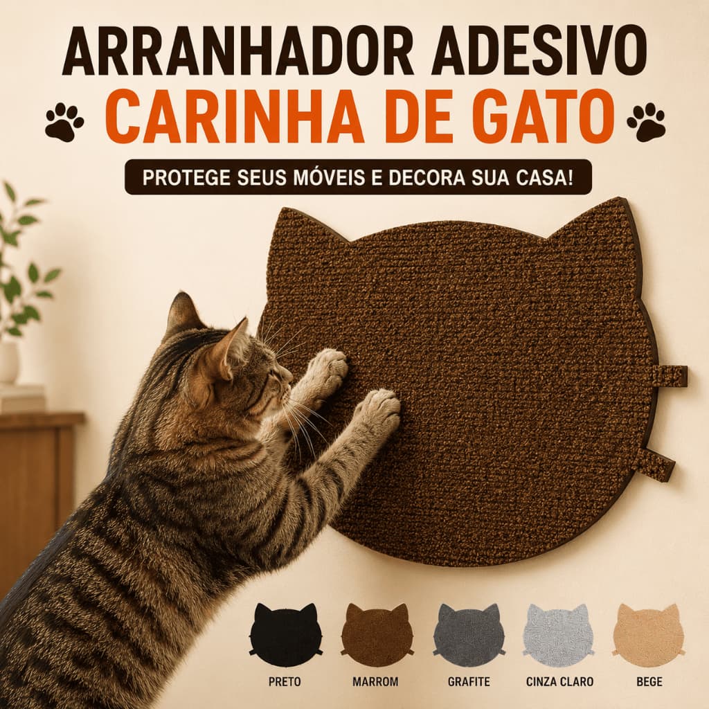 Arranhador para Gatos Adesivo de Parede Carpete Protetor de Sofá e Móveis Carinha de Gato
