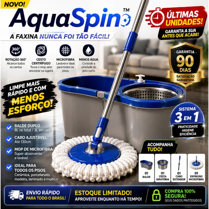 Mop Giratório 360 Graus Balde Duplo Lavagem Facil Pratico Duravel Limpeza Efetiva