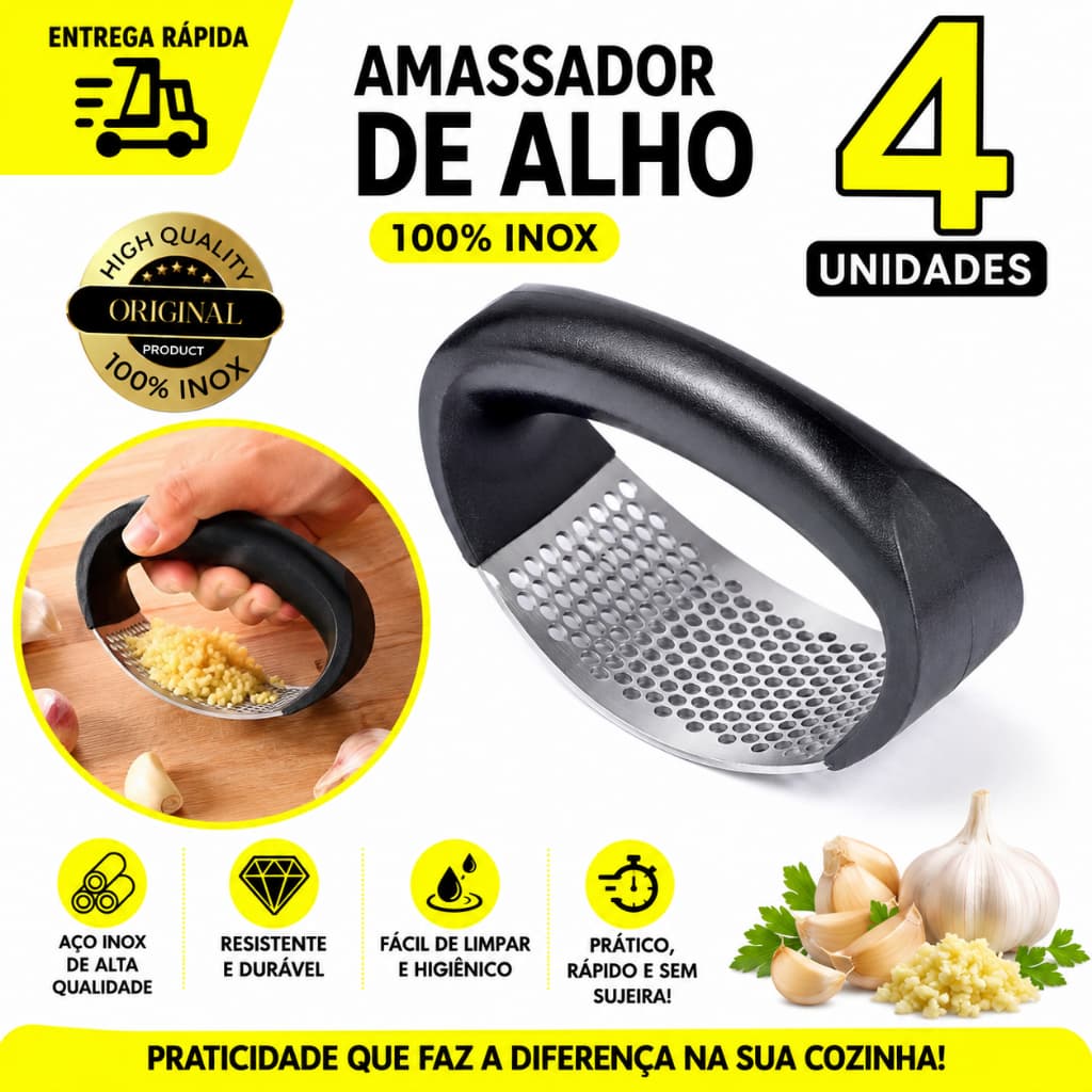 04/03/02 Amassador De Alho Triturador Inox Espremedor de Alho Para Cozinha Restaurantes Temperos