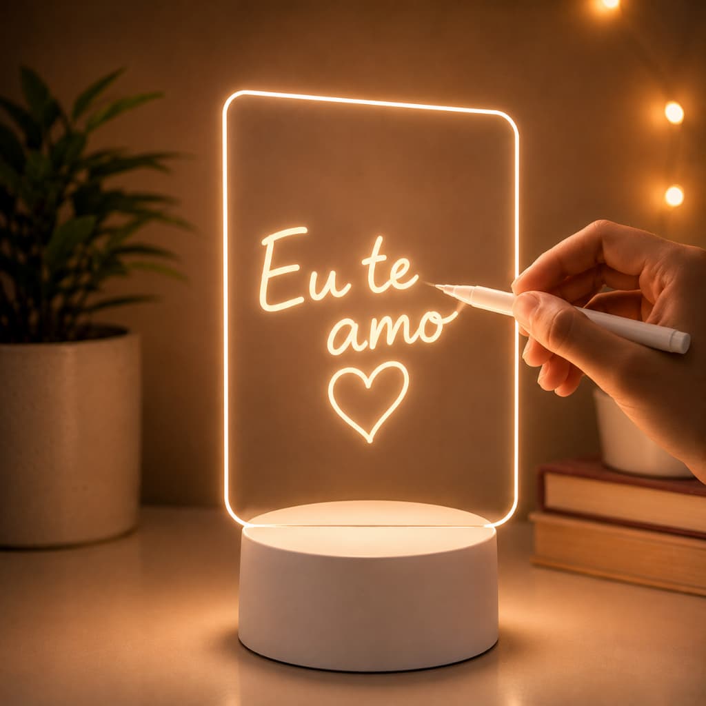 Luminária Led Lousa de Mesa Para Escrever Frases Recados Com Caneta Cabo USB