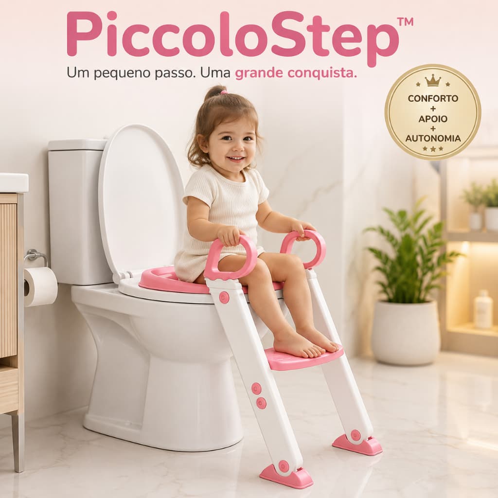 Assento Redutor Infantil com Escada para Vaso Sanitário Ajustável Rosa PiccoloStep