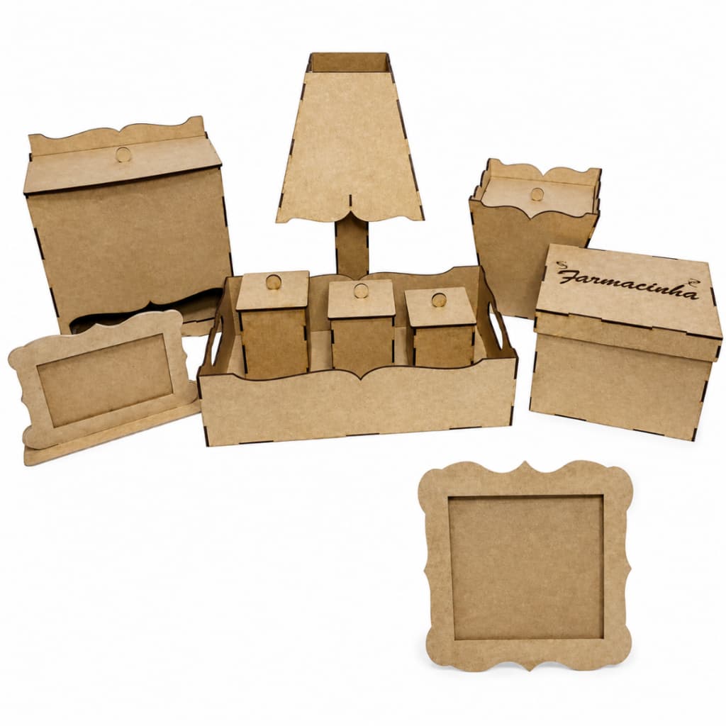 Kit Higiene Bebê Liso 10 Peças farmácia quadrada  Mdf Cru Desmontado Decoração Quarto Bebê