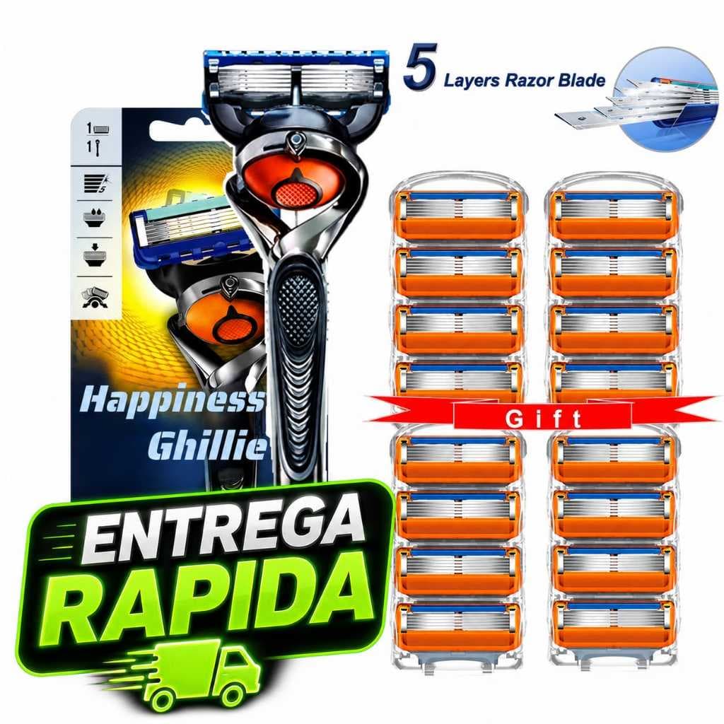 Barbeador Manual Masculino 5 Laminas Aparelho de Barbear Corte Rente Refil Universal Carga Barba Rosto - Envio Imediato