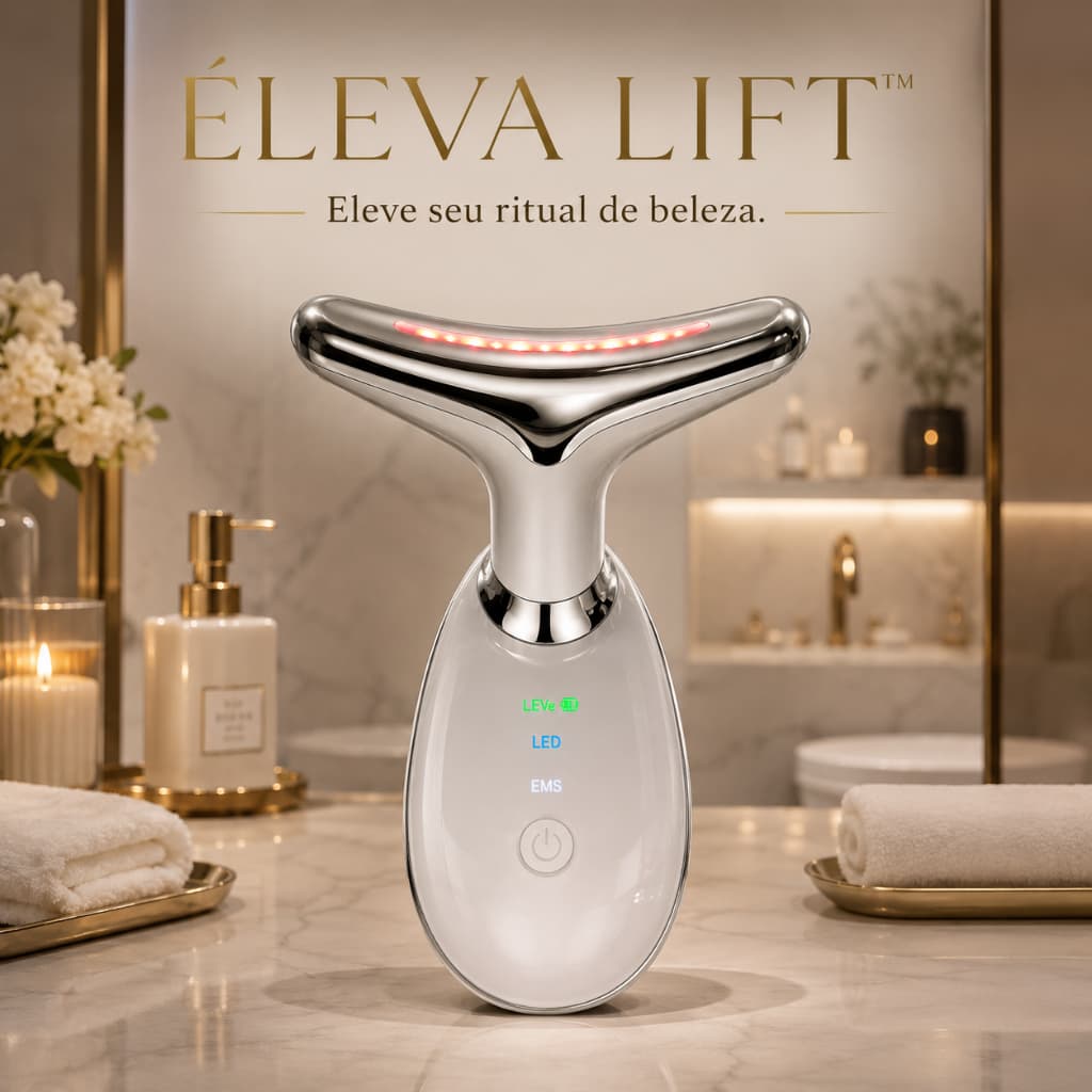 Massageador Facial LED EMS para Rosto e Pescoço Recarregável USB 3 Luzes LED Portátil Éleva Lift™
