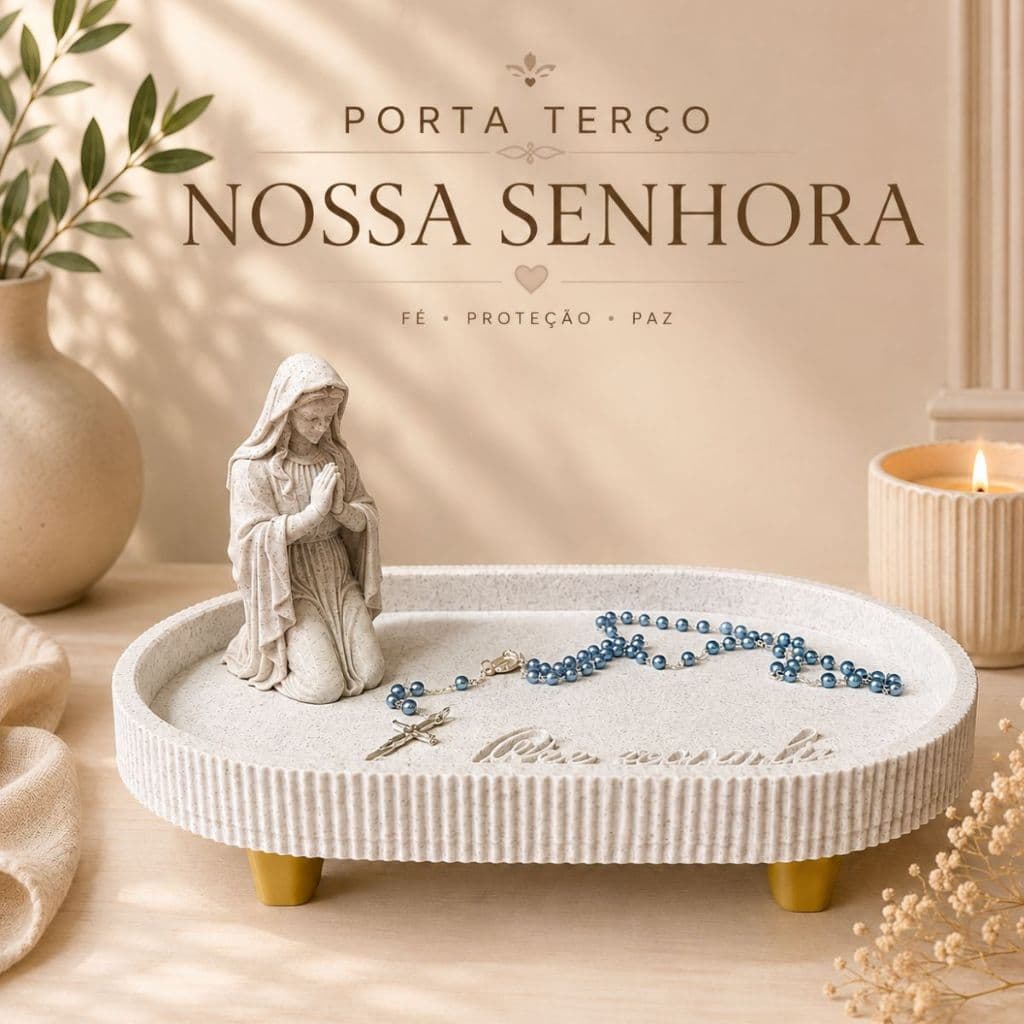 Porta Terço Nossa Senhora com Bandeja Organizador para Terço Decoração Religiosa