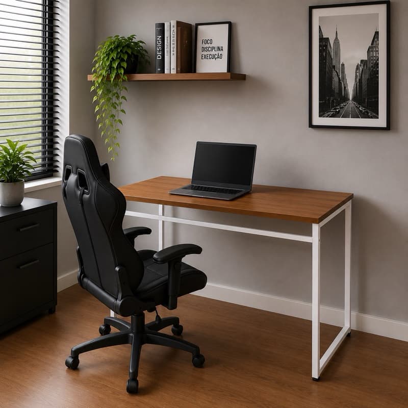 Mesa Escrivaninha Industrial Home Office Tampo MDP Moderna
