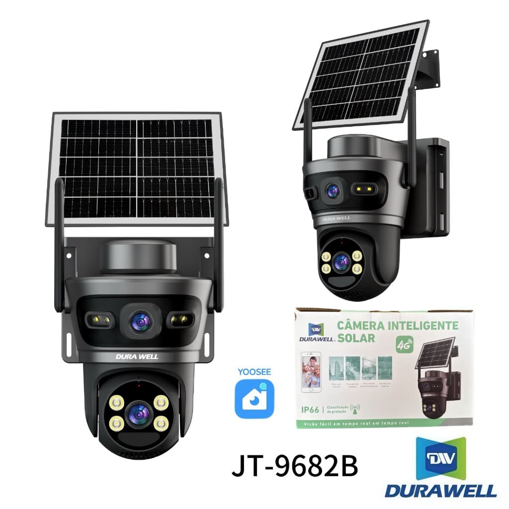 Câmera de Segurança Dupla Solar 4G com Chip Rastreamento Inteligente Visão Noturna Full HD Durawell
