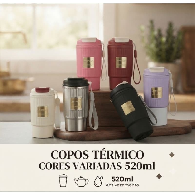 Copo Garrafa Térmico 520ml Aço Inox Com Canudo Telescópio Alça Tampa Anti vazamento.