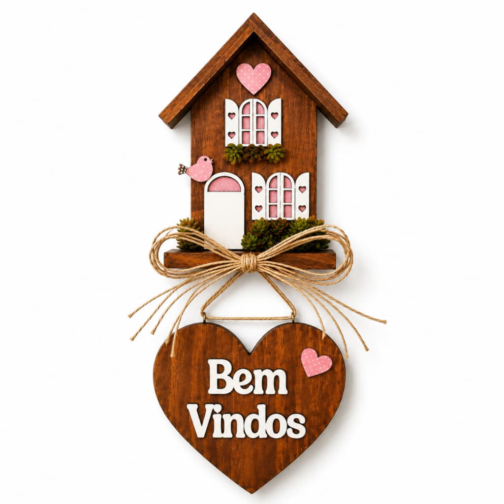 Enfeite de Decoração Placa Bem Vindo Parede Entrada Artesanal de Madeira Decorativa Porta
