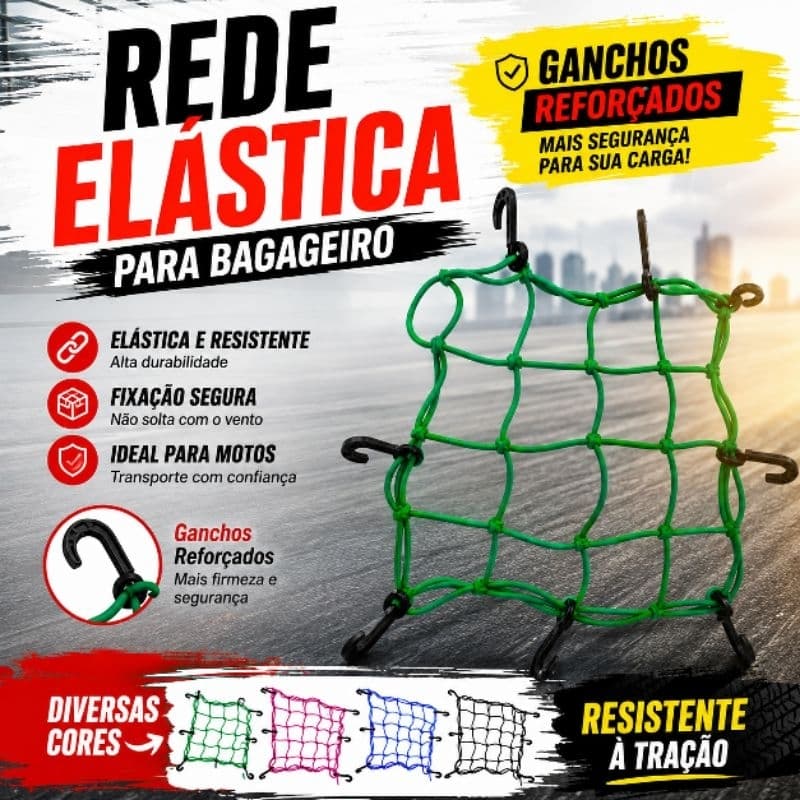 Rede Elástica Moto Redinha Bike Carga Aranha Capacete Bagageiro Gancho Estica Reforçado