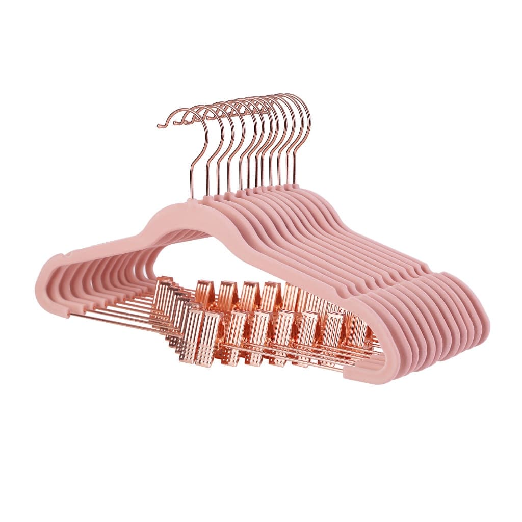 SONGMICS Conjunto de 24 Cabides de Veludo com Ganchos Giratórios, Para Calças e Saias, Antideslizantes, Rosa