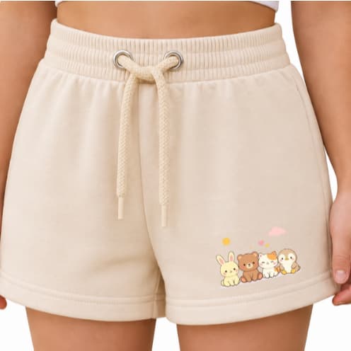 Shorts Moletom Feminino Infantil Algodão Várias Cores Premium Estampa Animais Fofos