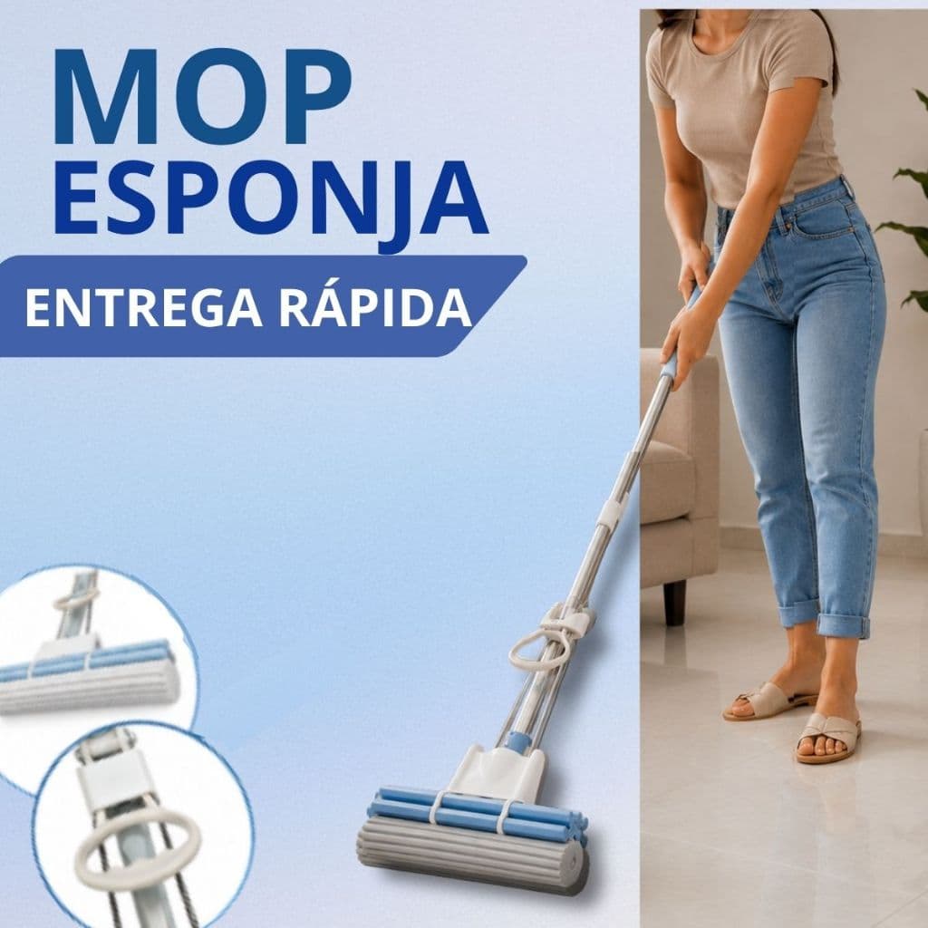 Mop Esponja 2 em 1 Rodo Com Espuma Enxuga e Varre Esfregão Rodo Mágico