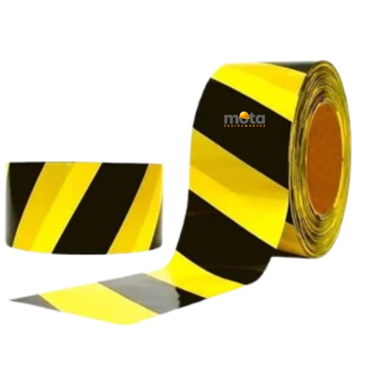 Fita Zebrada Sinalização Amarela E Preta 100M x 45mm Isolamento Demarcação