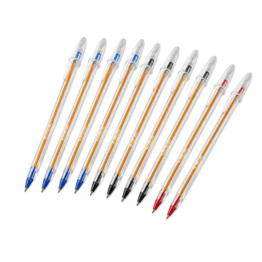 Caneta Esferográfica Bic Cristal Fina 0.8mm Kit Com 10 unidades (4 Azuis, 4 Pretas e 2 Vermelhas)