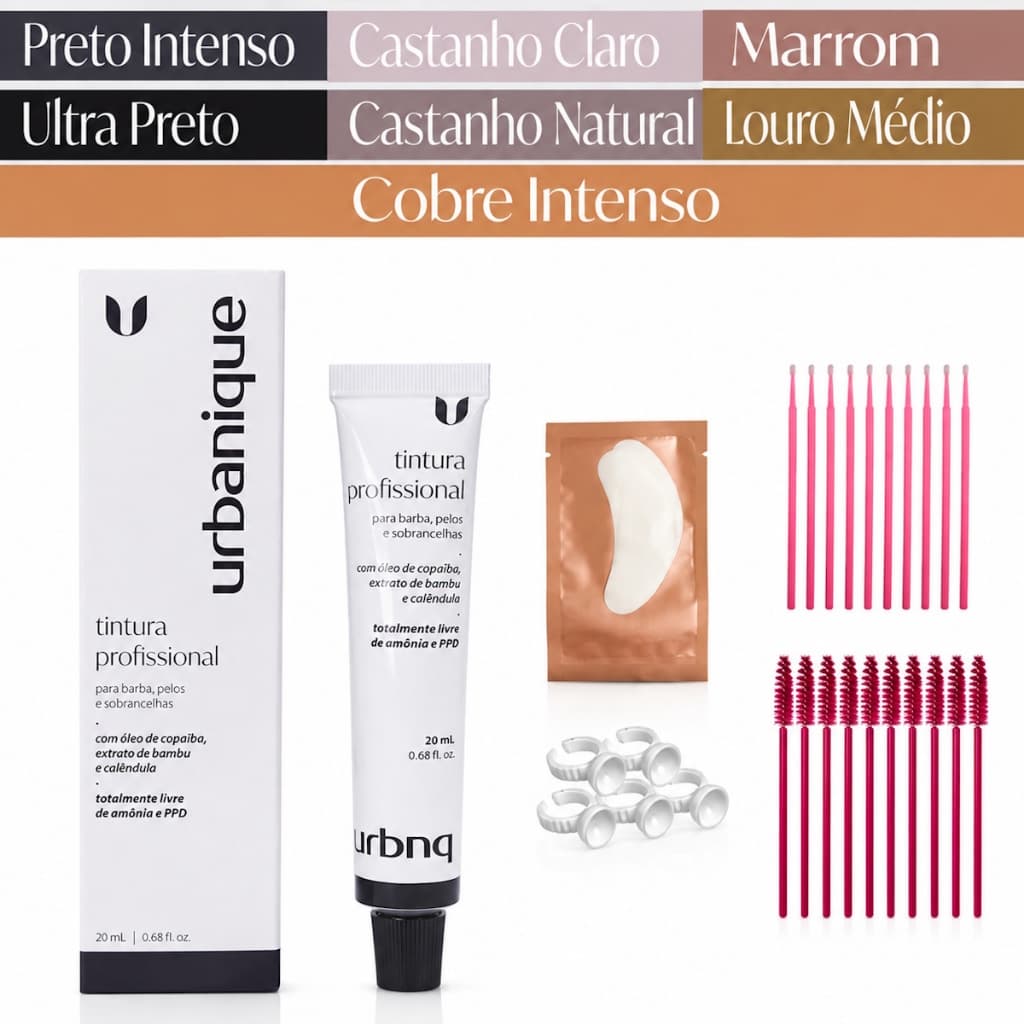 Tintura para Sobrancelhas Urbanique Tinta Profissional Barba Bigode Cilios Escovinha Microbrush