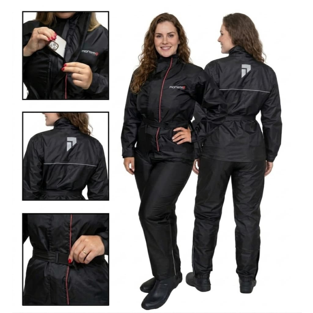Capa Roupa Conjunto Feminina Chuva Nylon Pioneira Para Motoqueira Motociclista Moto Impermeável