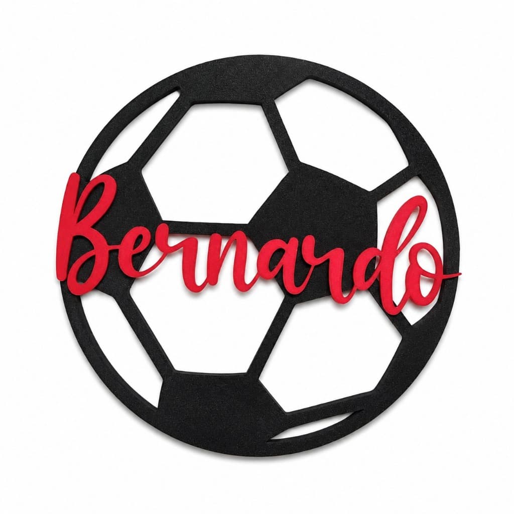 Placa Decorativa Bola de Futebol Personalizada com Nome para Quarto Infantil