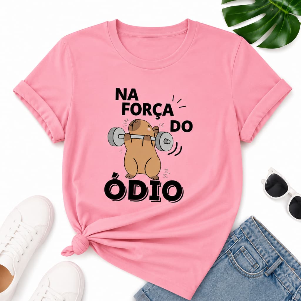 Blusa T-shirt Linda Camiseta Feminina Capivara Na Força Do Odio Academia Gym Camisa 100% Algodão Premium