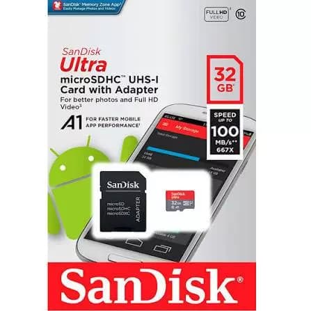 Cartão de Memória Sandisk Original 32Gb Adaptador Micro Sd Ultra 120mb/s Classe 10 Para Drone Câmera Game PC Celular