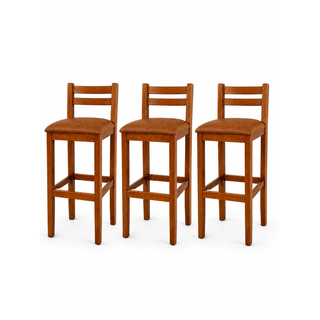 Kit 3 Banqueta Ibiza em Corino Ilha Baixa 77cm em Madeira Maciça