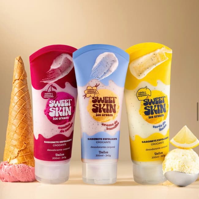 Skin Dailus Creme de Baunilha Doce Corporal Body Splash, Creme Hidratante e Esfoliante Escolha + body  cereja