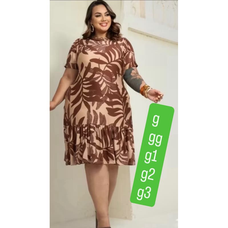 vestido plus size tereza babado em baixo g gg g1 g2 g3 44/46/48/50/52