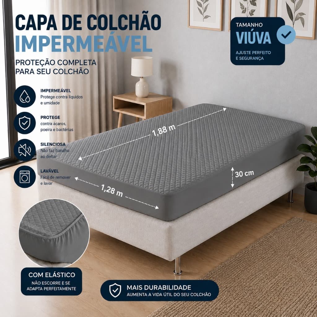 Capa Colchão Viúva Impermeável 1,88x1,28m Protetor com Elástico Lavável