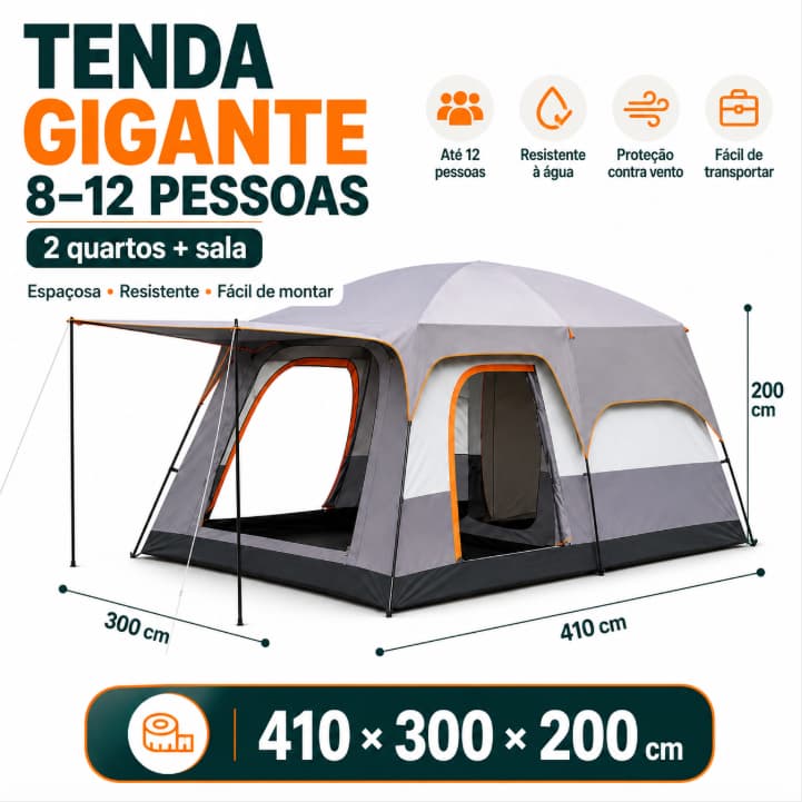 Barraca 2 Quartos + Sala para Camping Familiar 410x300x200cm