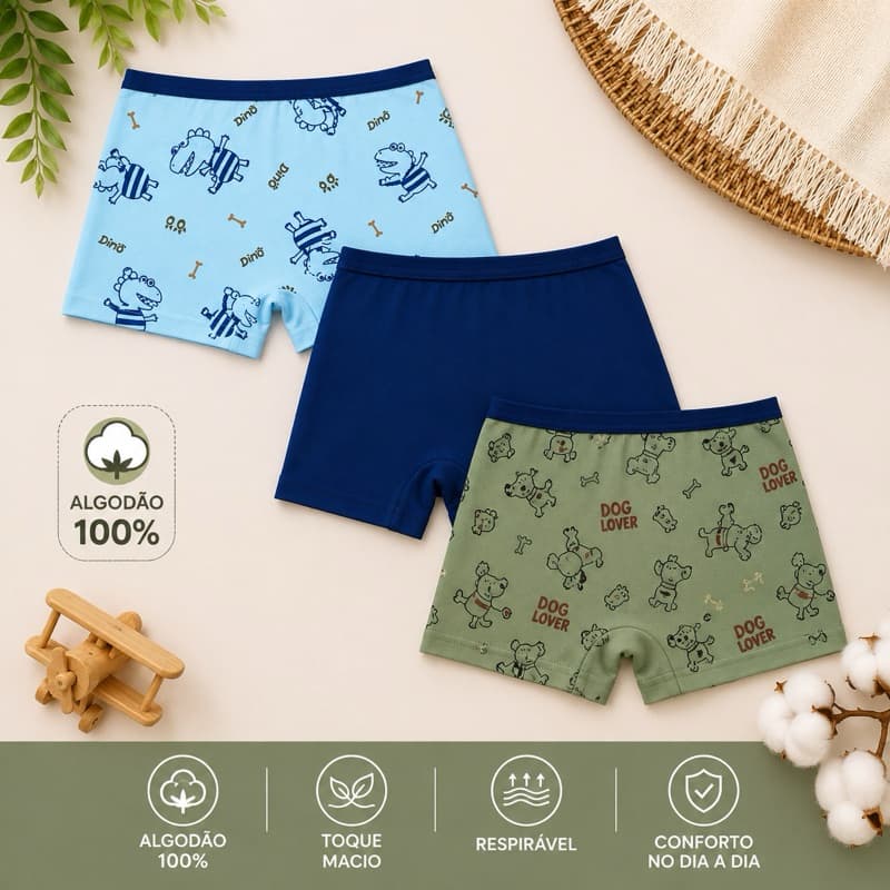 Kit até 10 Cueca Boxer Infantil Menino 2 a 10 Anos Conforto Premium