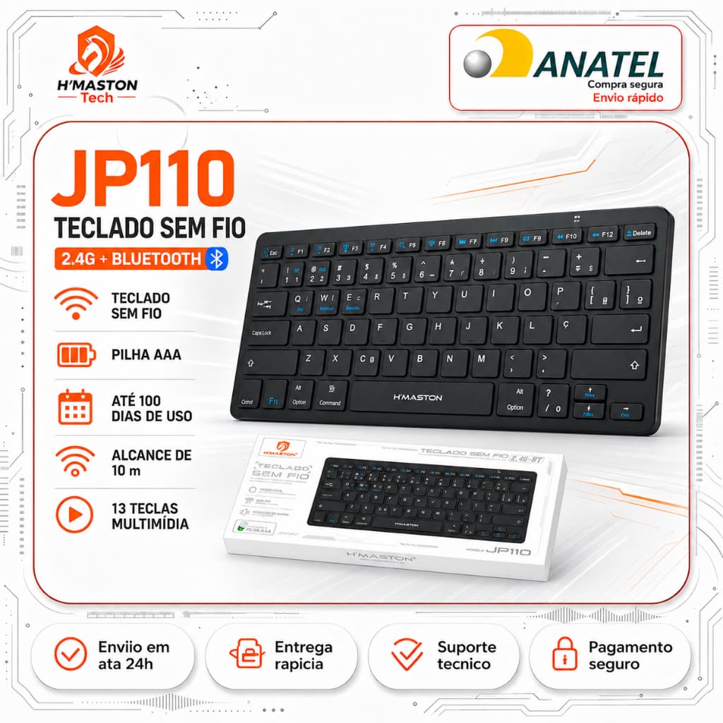 H'MASTON JP110 Teclado Para Tablet Teclado Sem Fio Para Notebook Teclado Bluetooth Teclado Sem Fio Para Computador 2.4G