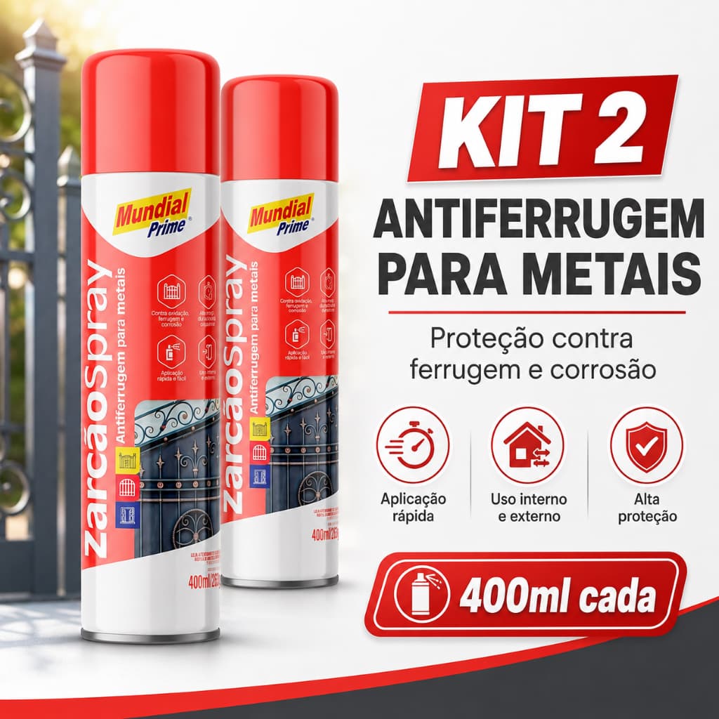 Kit 2 Anti-ferrugem Spray 400ml Tinta Fundo Protetor para Portão Grade Ferro Porta Janela
