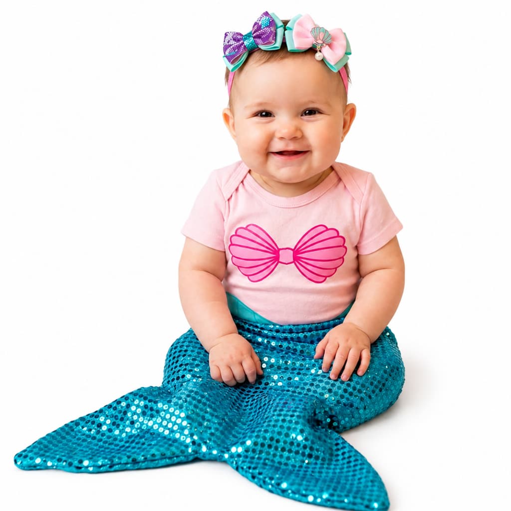 Body Bebê Mesversario da sereia sereia temático Fantasia Personalizada -100% Algodão/ Princesa ariel