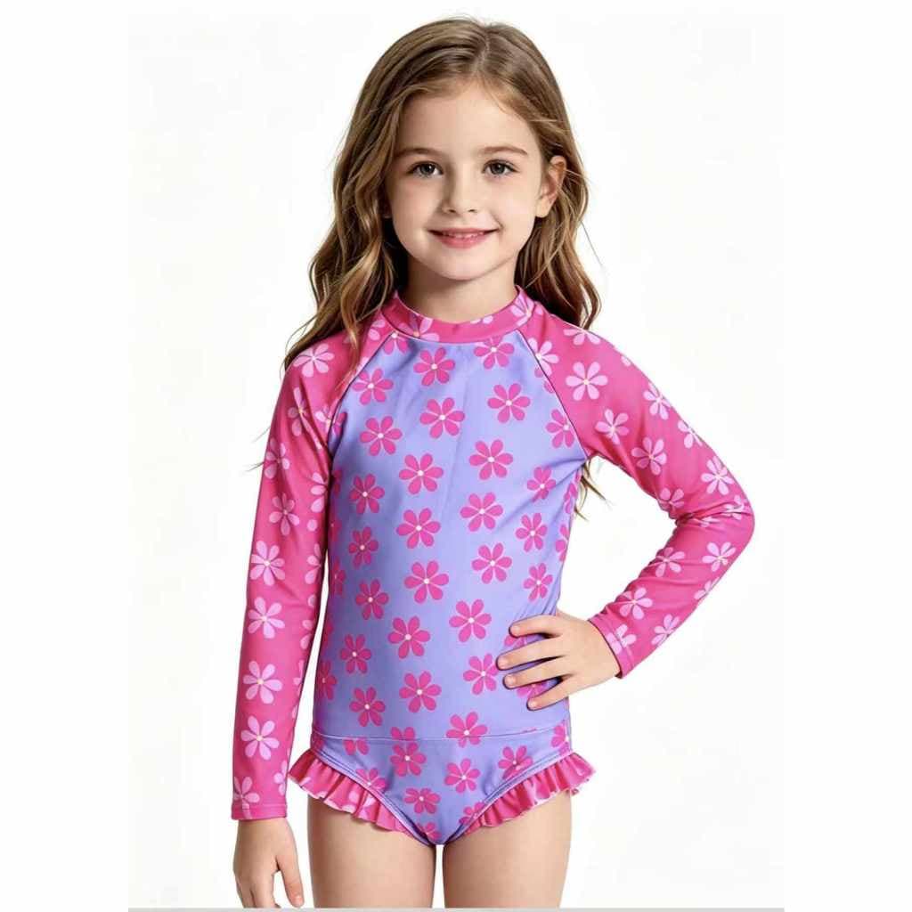 Kit3Biquíni Infantil e Blusa com Proteção Solar UV50+ Conjunto Verão Forrado-1331