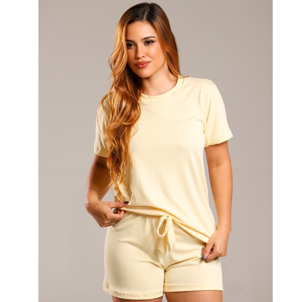 Pijama Feminino Suede Conjunto Feminino Confortável Macio Premium Manga Curta Conjunto de Dormir Liso Feminino Baby-doll