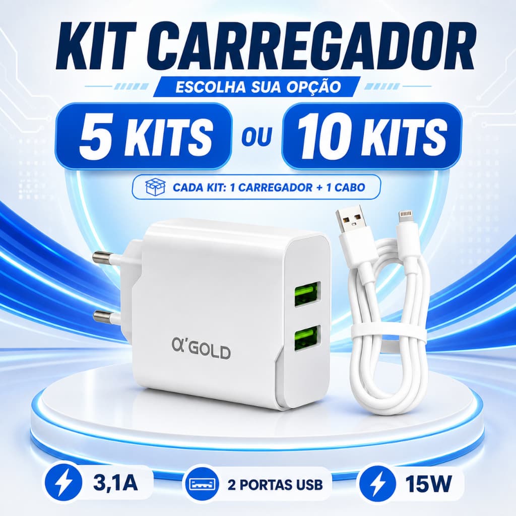 Kit 5 ou 10 Carregadores Iphone Turbo Lightning Reforçado
