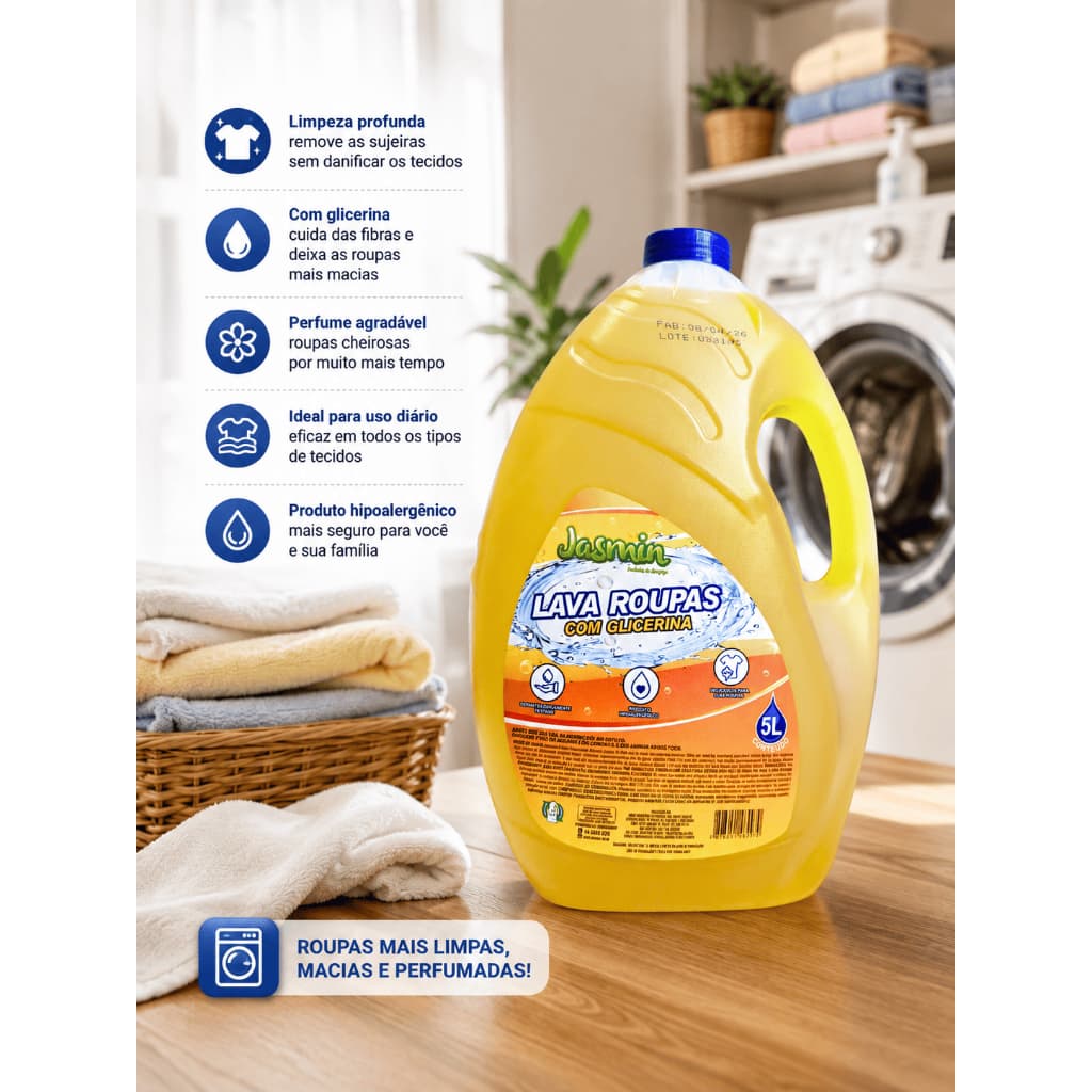 Lava Roupas com Glicerina 5L Hipoalergênico, Perfume Suave, Ideal para Roupas Delicadas | Testado em laboratório- Bebe b