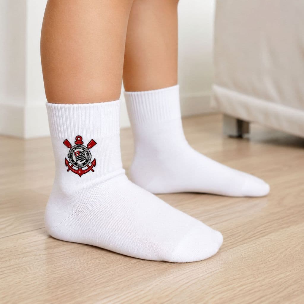 Meia Infantil Personalizada Times de Futebol e Nome Cano Médio Escolar Futebol Menino  RN ao G