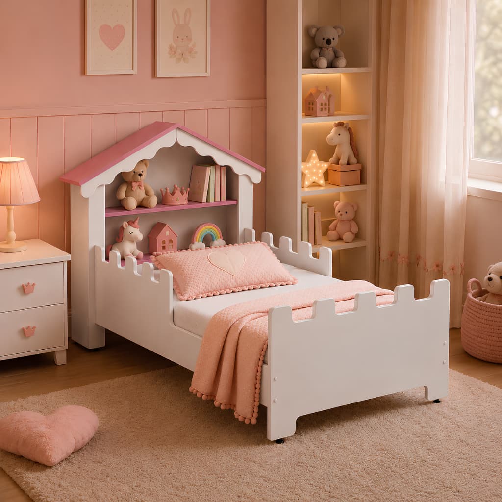 Cama infantil, cama de criança, cama casinha infantil menina, cama infantil com proteção lateral, cama rosa