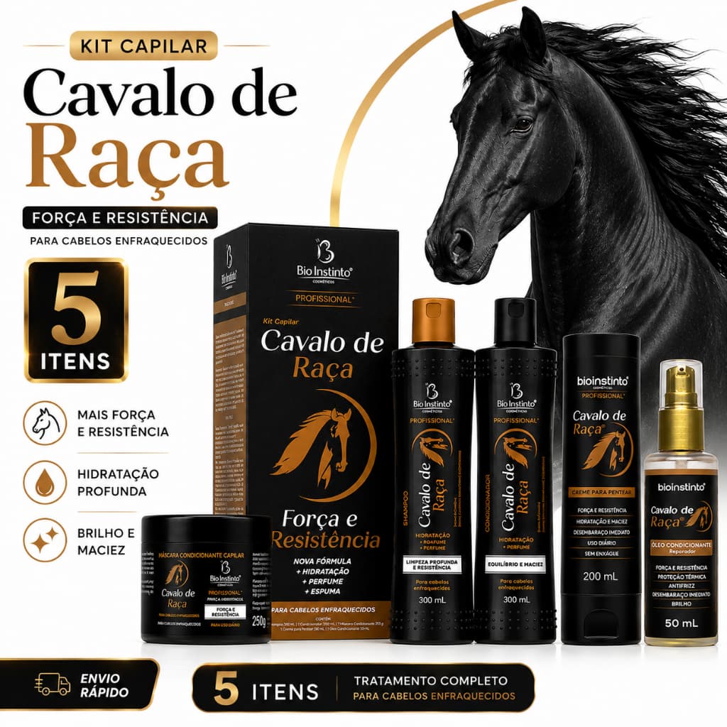 Kit shampoo e condicionador máscara de hidratação leave in óleo para cabelo Crescimento Antiqueda Cavalo de Raça