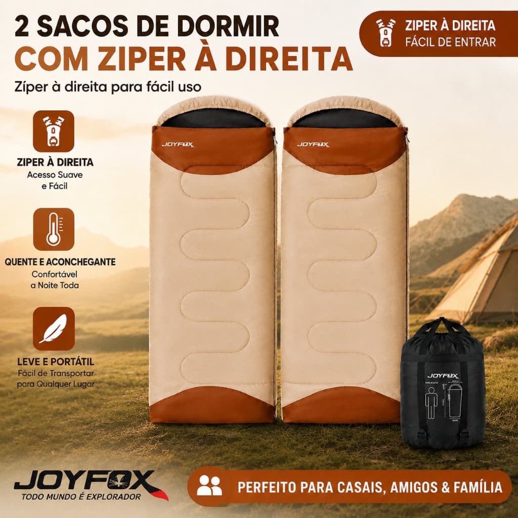 Saco De Dormir Térmico Casal Ou Solteiro Patchworkable Lavável À Máquina Ultralight Joyfox -1ºc À -10ºcºc