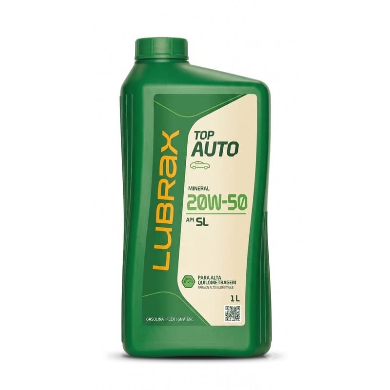 Óleo De Motor Lubrax 20w50 Mineral Top Auto 1L SL Alta Quilometragem Flex GNV Para Uno Mille Palio Troca Manutenção