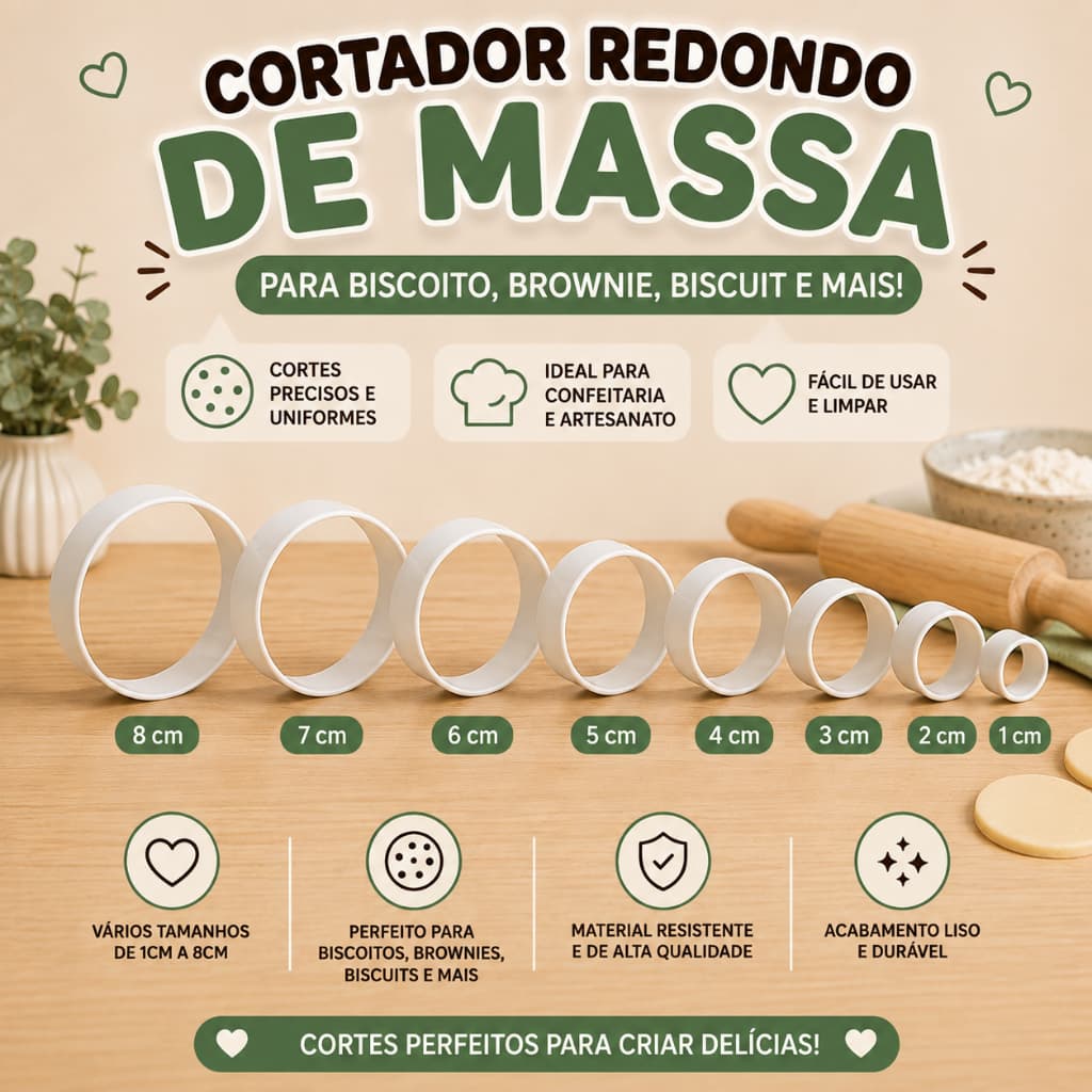 Cortador Redondo De Massa Biscoito Brownie Biscuit Confeitaria - Vários Tamanhos (1cm a 8cm) PRONTA ENTREGA