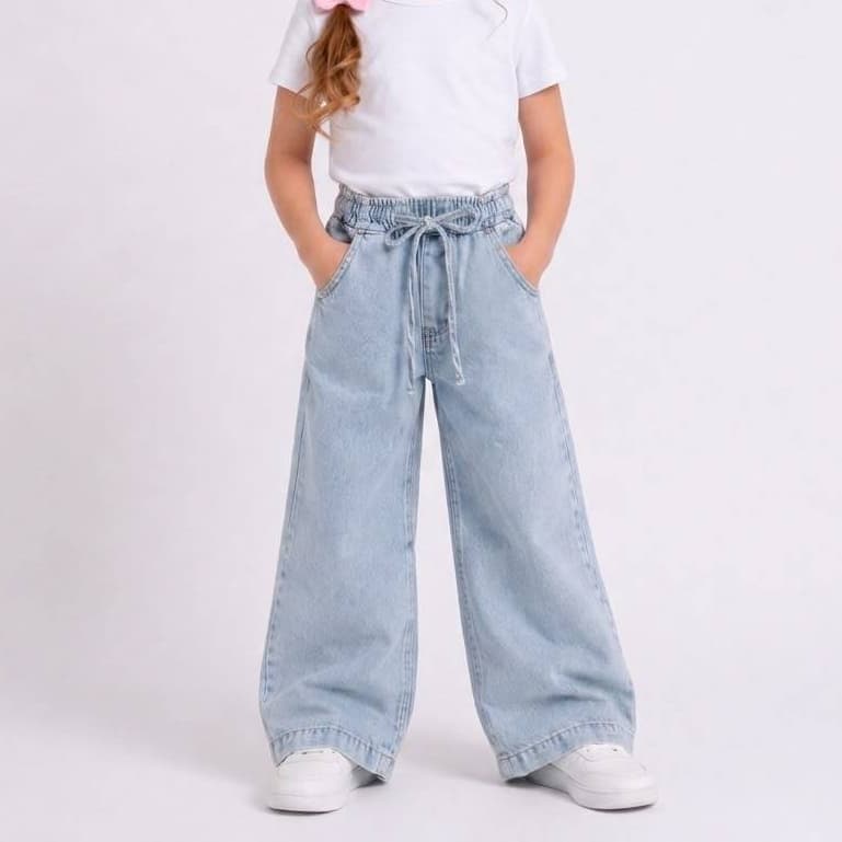 Calça Jeans Wide Leg Infantil Menina Pantalona 100% Algodao  Confortável 4 ao 8 Anos
