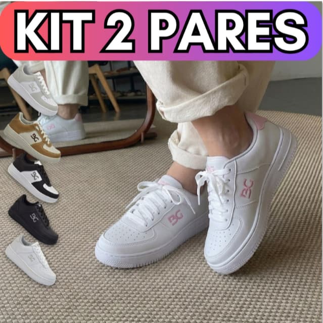 Kit 2 Tênis Feminino Casual Preto Macio Confortável Antiderrapante Costurado  Menina Mulher 27 a 39