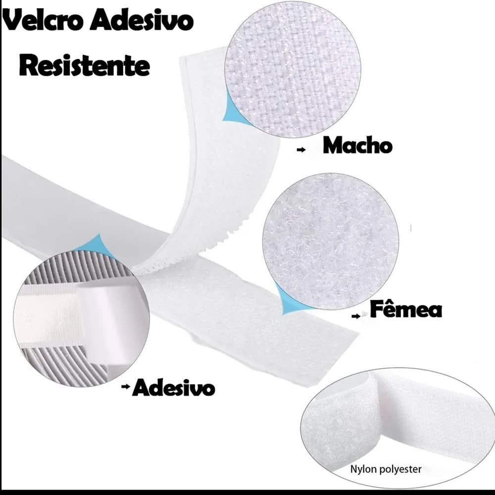 Fecho Contato Auto Adesivo 20mm (2 cm )  Preto ou  Branco Macho e Fêmea Velthor 1 metro
